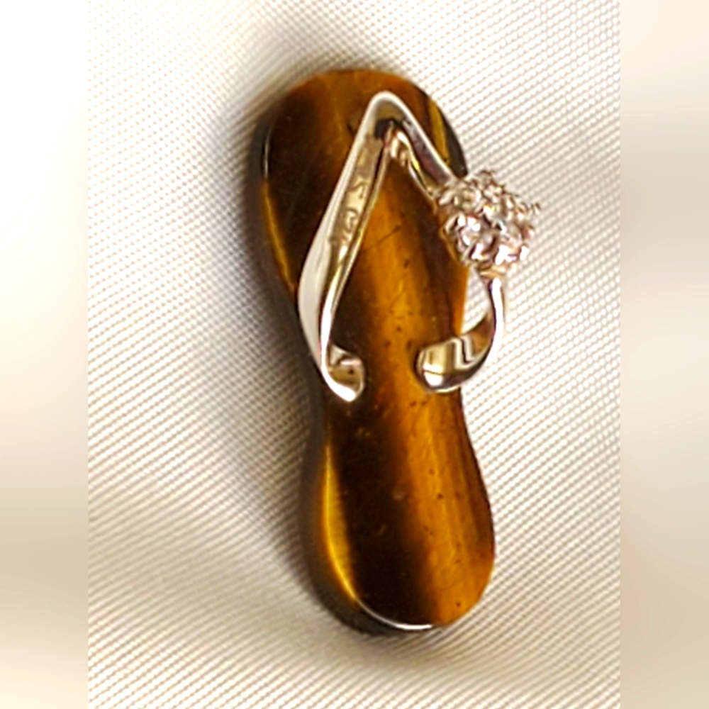 STERLING SILVER AND TIGERS EYE FLIP FLOP/SANDAL PENDANT